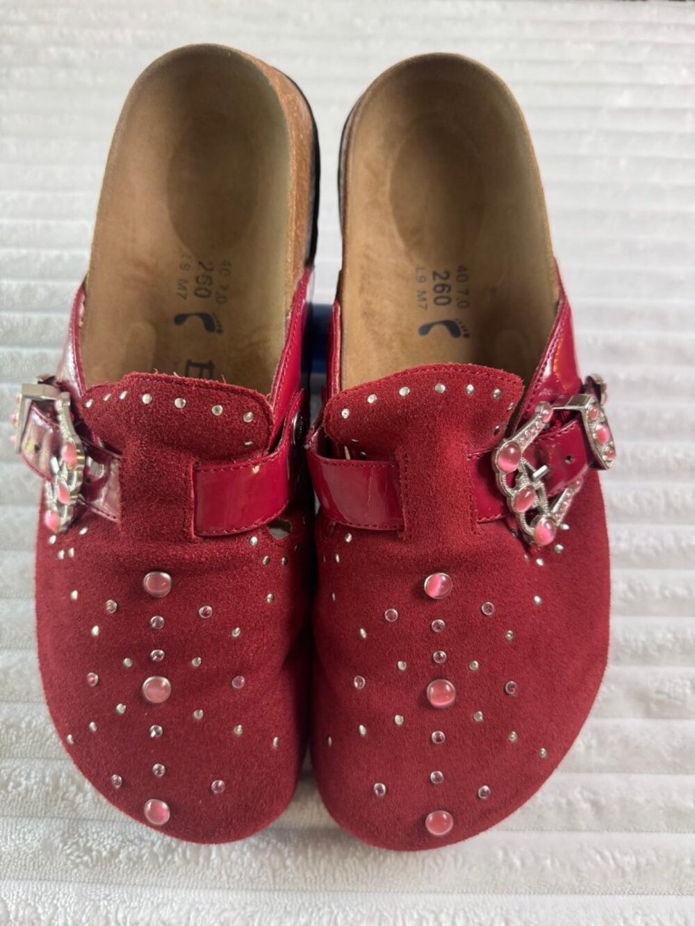 Betula By Birkenstock Red Studded Suede Clogs Size 9 Boho Style